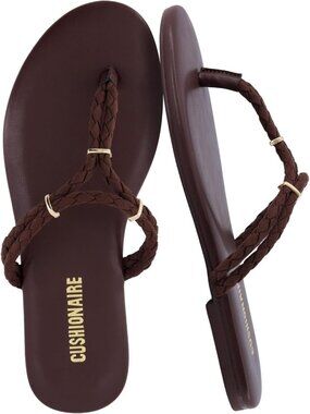 Women's Chocolate Comfortable Trio Flip Flops with Braided Thong Strap Sandals